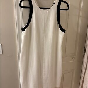 White Sleeveless Dress with Black Trim